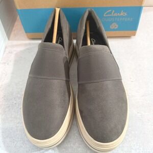 NIB Clarks Cloudsteppers Audreigh Eve Dark Gray Slip On Platform Sneakers 9.5M‎